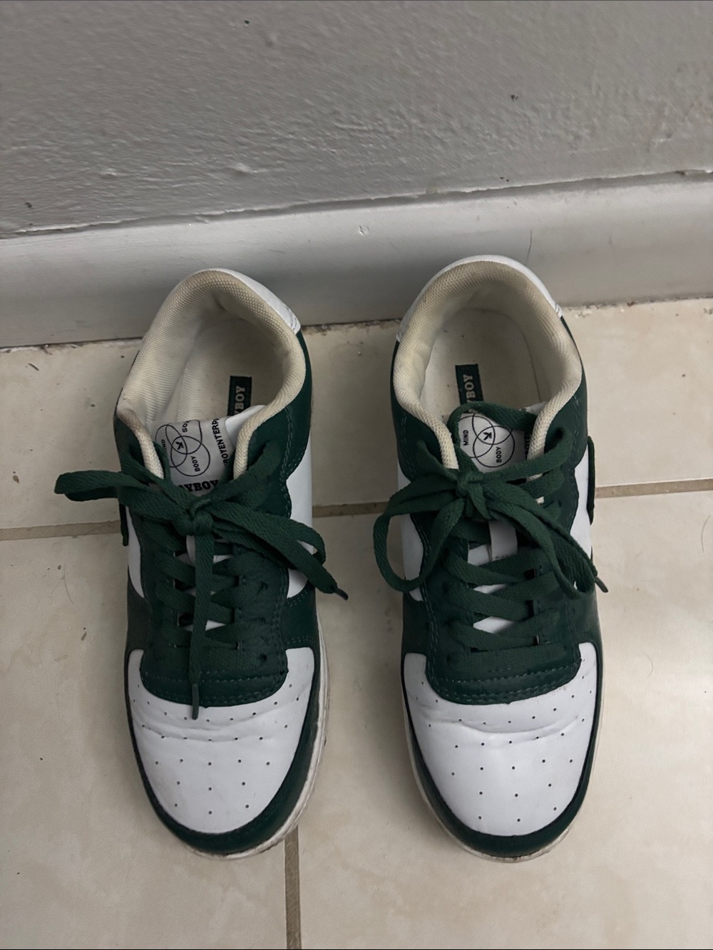 PLAYBOY Green and White Men's Athletic Sneakers